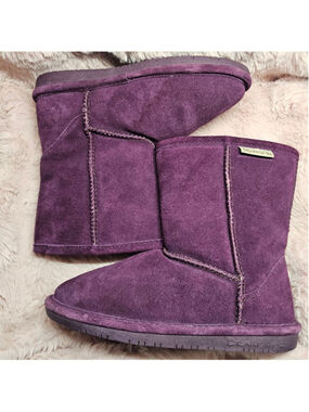 Bearpaw Emma Youth Suede Boots - Purple Short Shearling Winter Boots